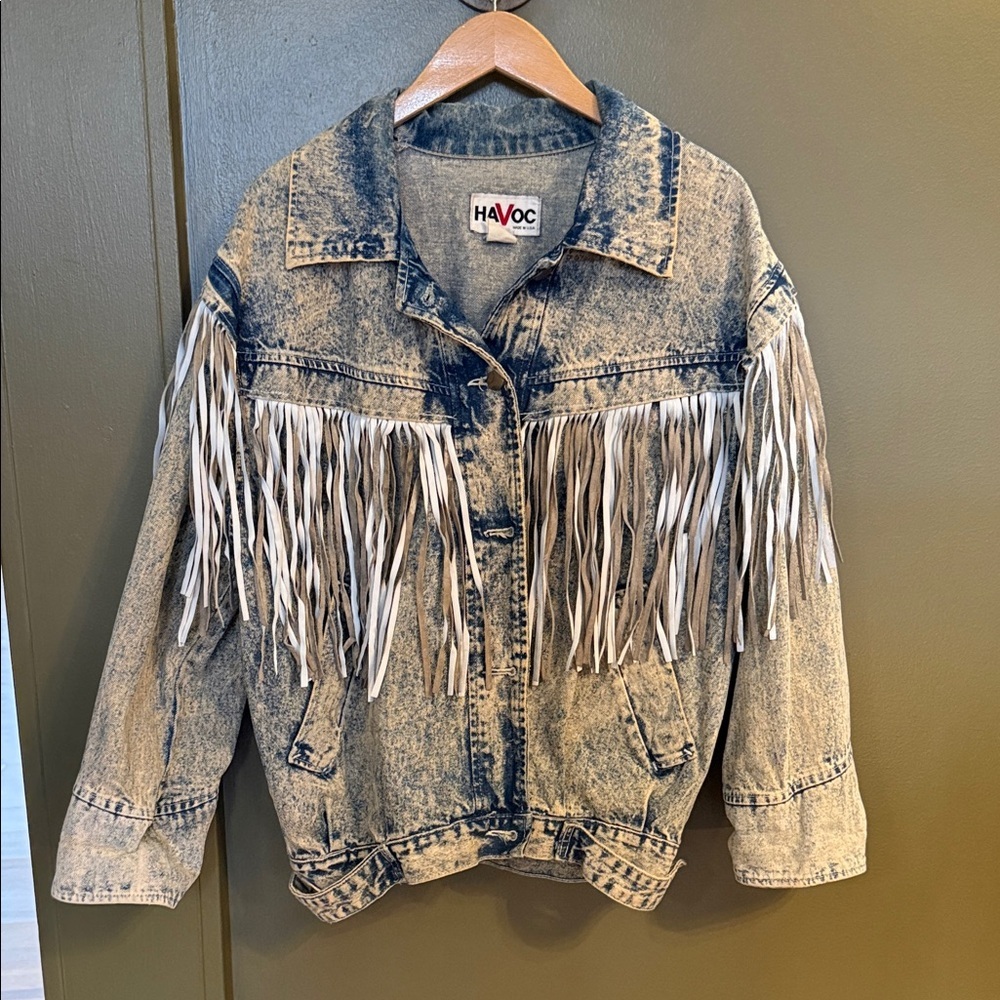 Women's vintage Blue Jean Jacket with Fringe